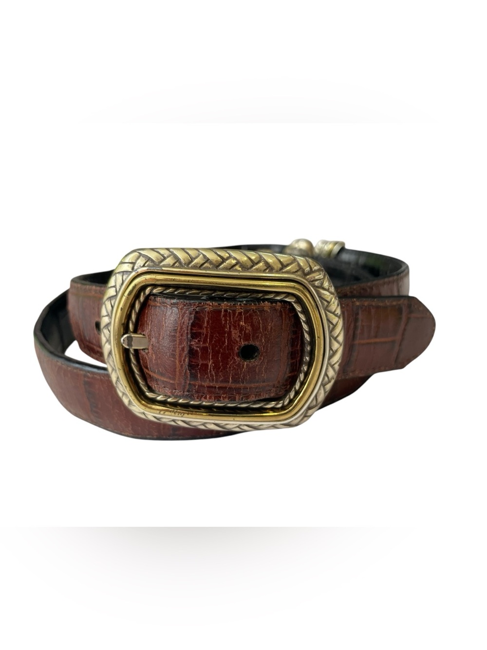 BRIGHTON Marcus Brown & Black Leather Croc Reversible Belt Unisex Size M 30 Gold